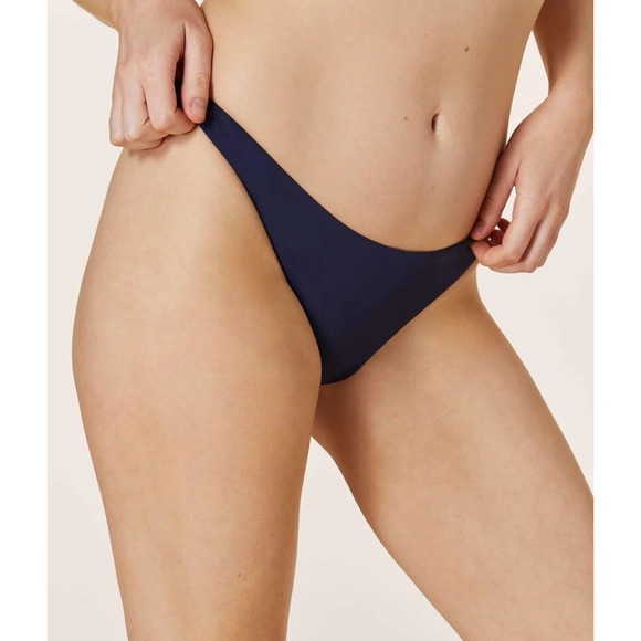 NWT Andie Womens‎ Cheeky Swim Bottoms Size Large Mid Rise Lined Navy Blue - Picture 2 of 9